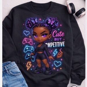 Cute But Competitive Girls' Black Graphic Sweatshirt